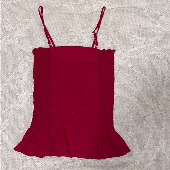 Red tank top. Rouched look with flared bottom. - Picture 2 of 3
